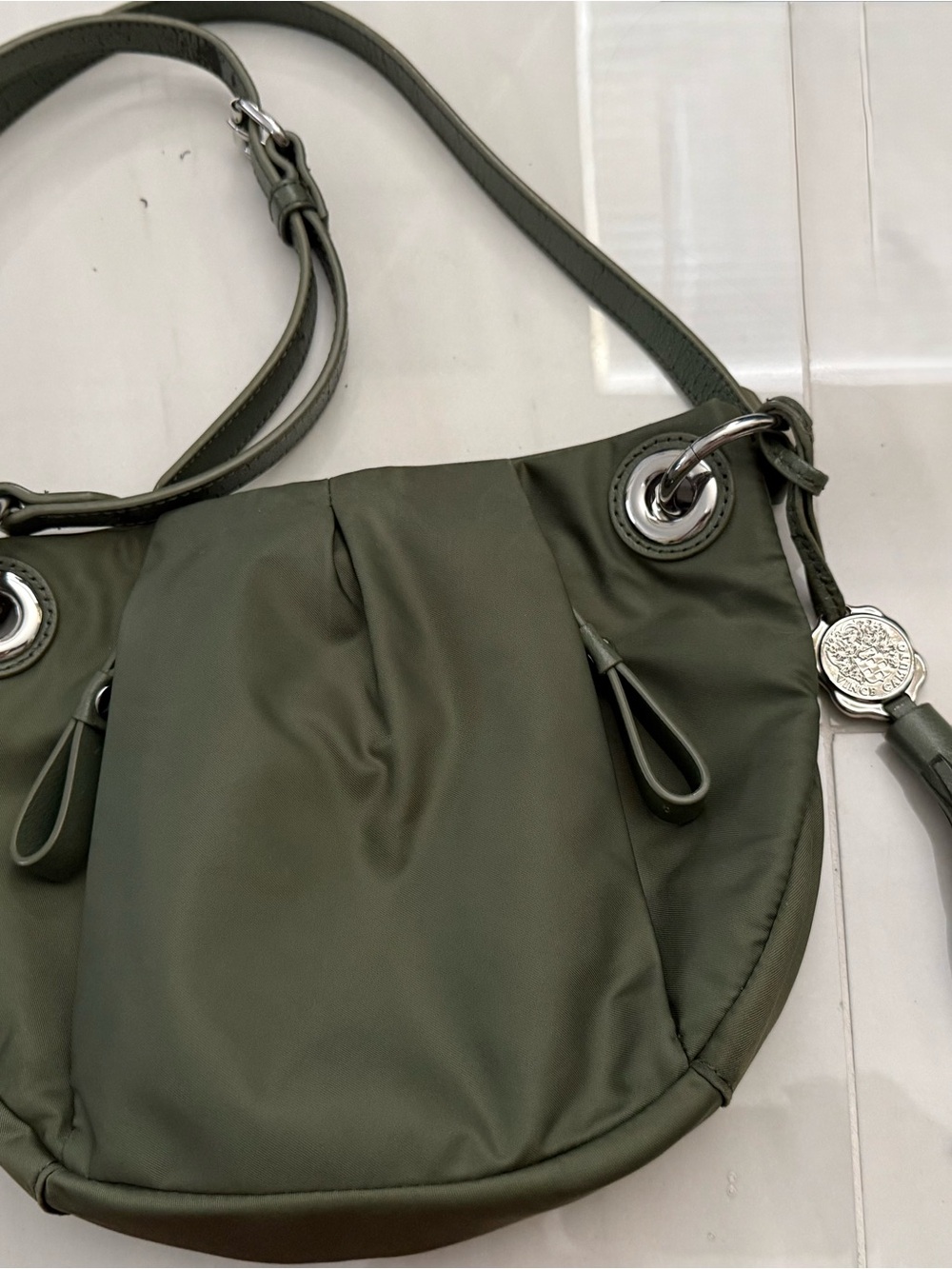 Vince Camuto Olive Green CrisCrossbody Bag with Silver Hardware